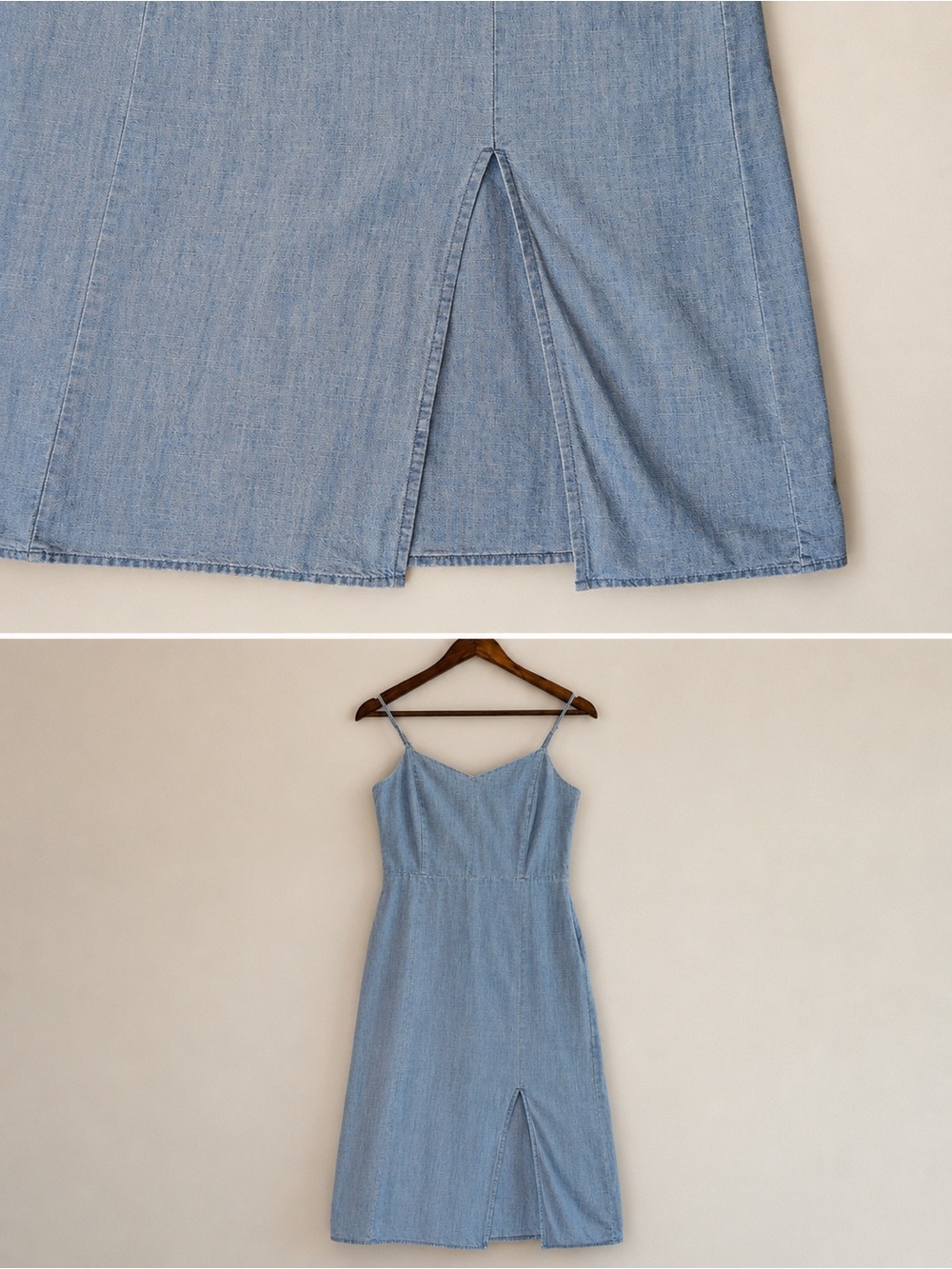 Jcrew Light Blue Denim Midi Slip Dress with Front Slit